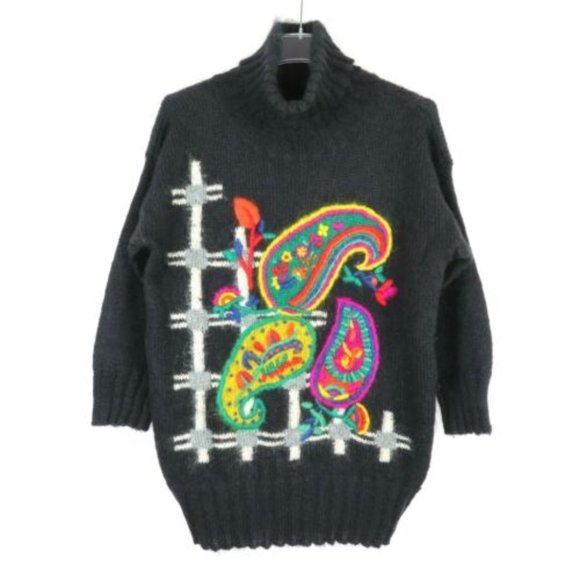 Vintage Ashley Brooke Womens' Large Flower Paisley Chunky Knit Pullover Sweater - Picture 1 of 4